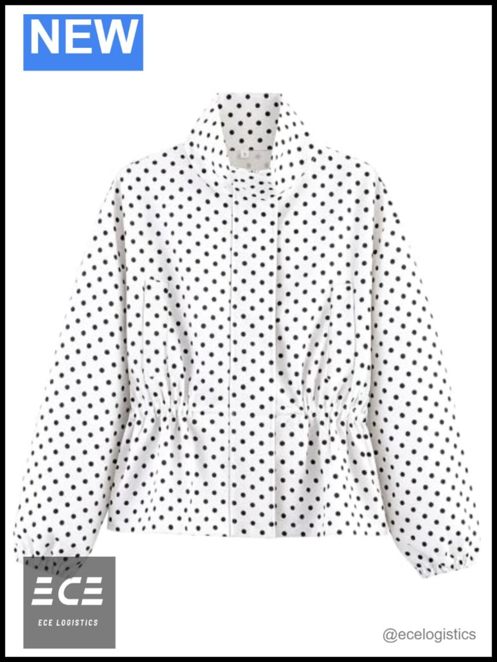 Womens Funnel Neck Polka Dot Jacket Lightweight Windbreaker Zip Up Casual